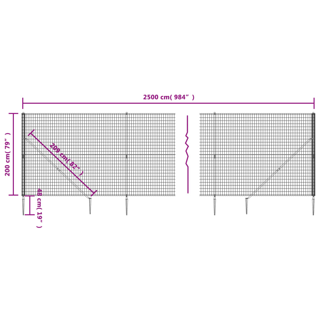 Draadgaashek Met Grondankers Kleurig 2 x 25 m Antraciet