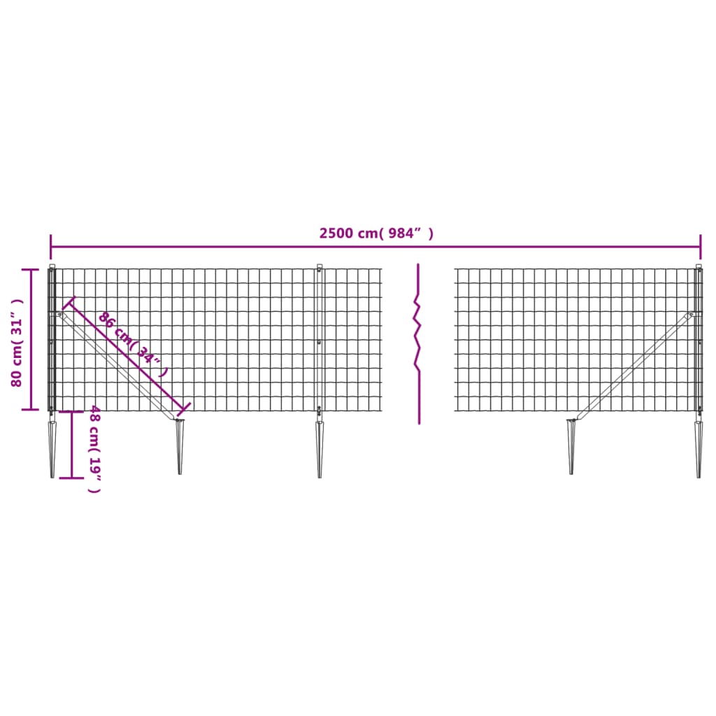 Draadgaashek Met Grondankers 0,8X25 M Kleurig 0.8 x 25 m Antraciet