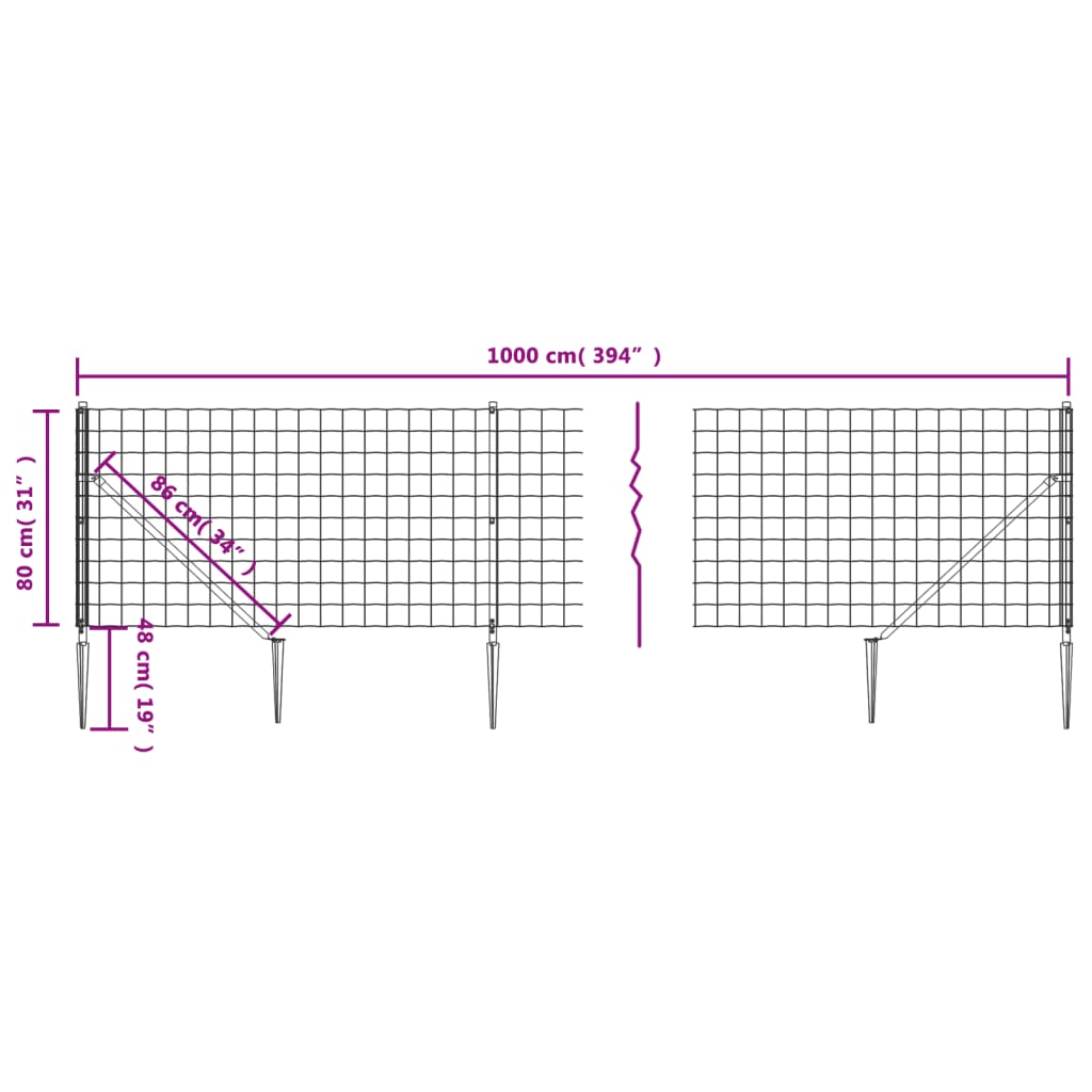 Draadgaashek Met Grondankers 0,8X0 M Kleurig 0.8 x 10 m Antraciet