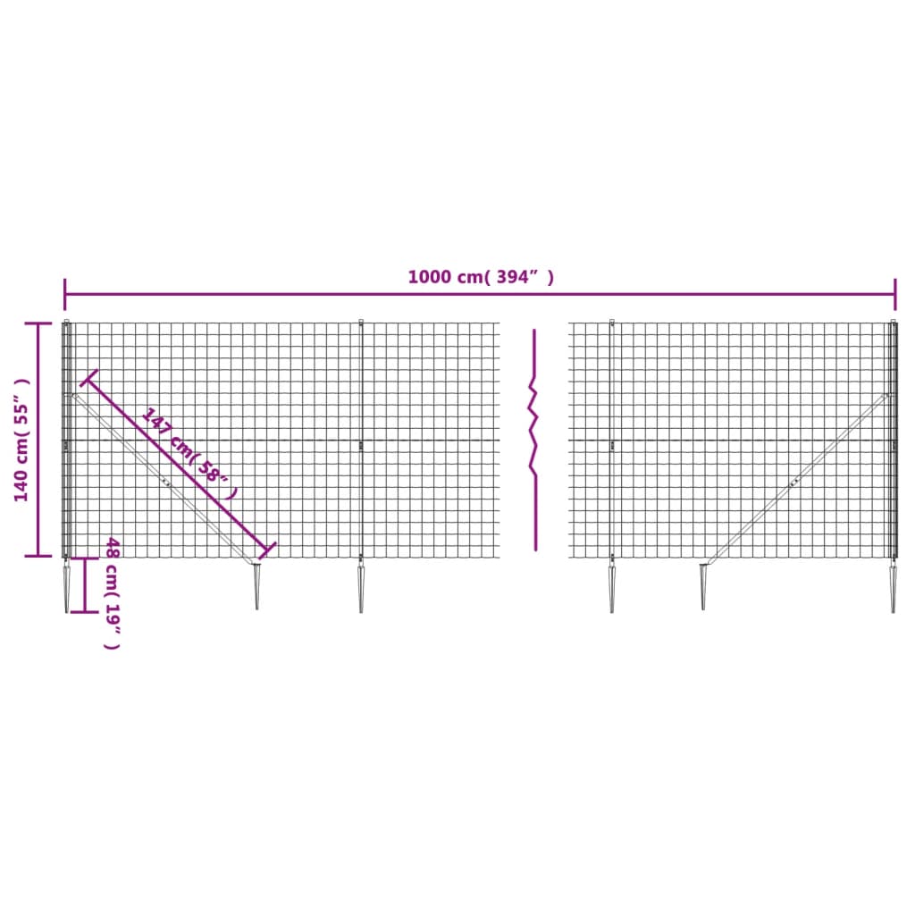 Draadgaashek Met Grondankers ,4X0 M Kleurig 1.4 x 10 m Antraciet