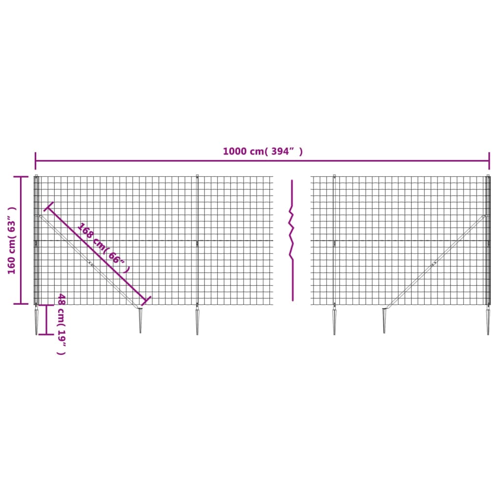 Draadgaashek Met Grondankers ,6X0 M Kleurig 1.6 x 10 m Antraciet