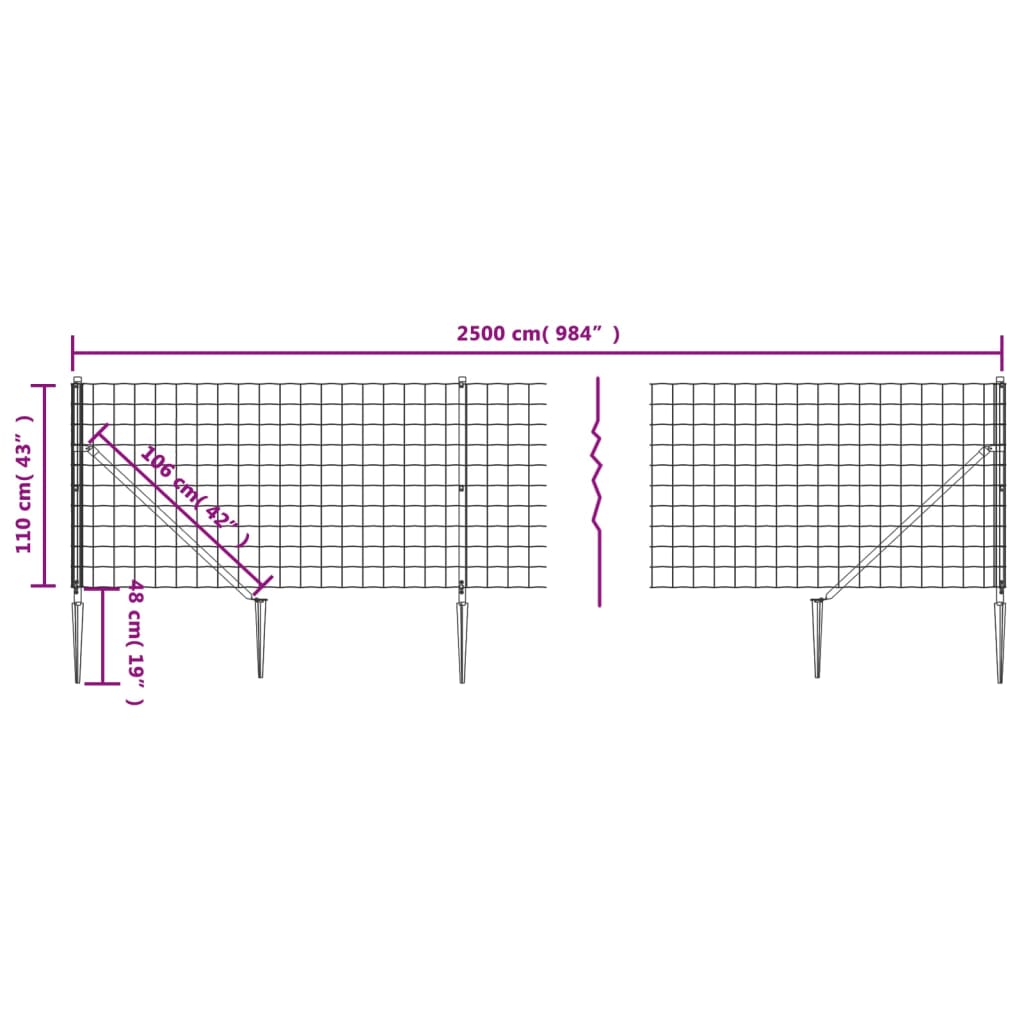 Draadgaashek Met Grondankers ,X25 M Kleurig 1.1 x 25 m Antraciet