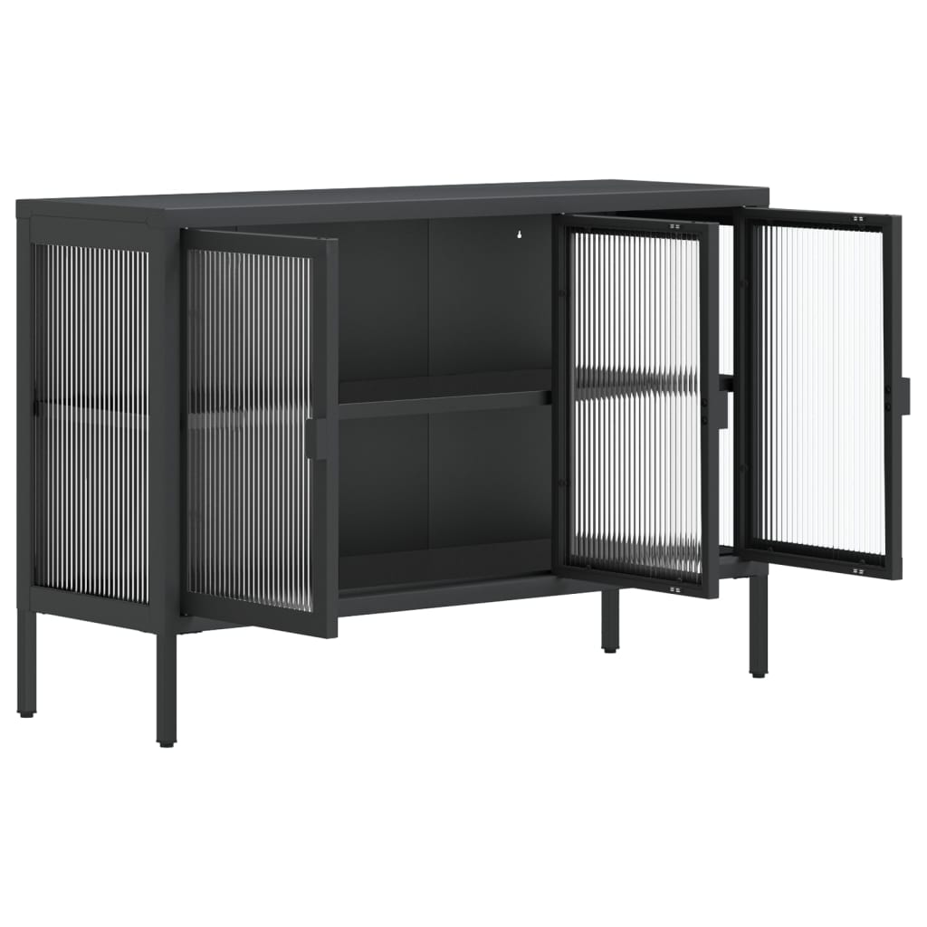 Dressoir 105X35X70 Cm Glas En Staal Zwart