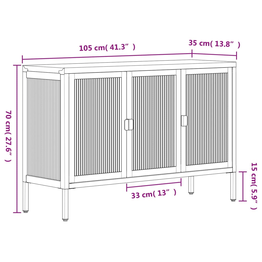 Dressoir 105X35X70 Cm Glas En Staal Zwart