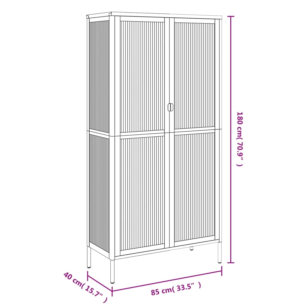 Hoge Kast 85X40X180 Cm Glas En Staal Zwart