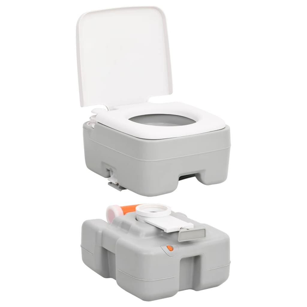 Campingtoilet draagbaar 15+10 L HDPE grijs en wit