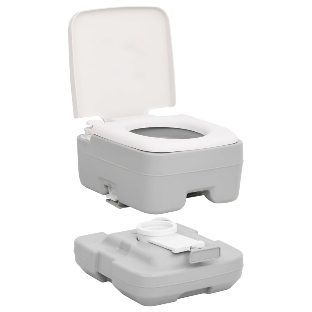 Campingtoilet draagbaar 10+10 L HDPE grijs en wit