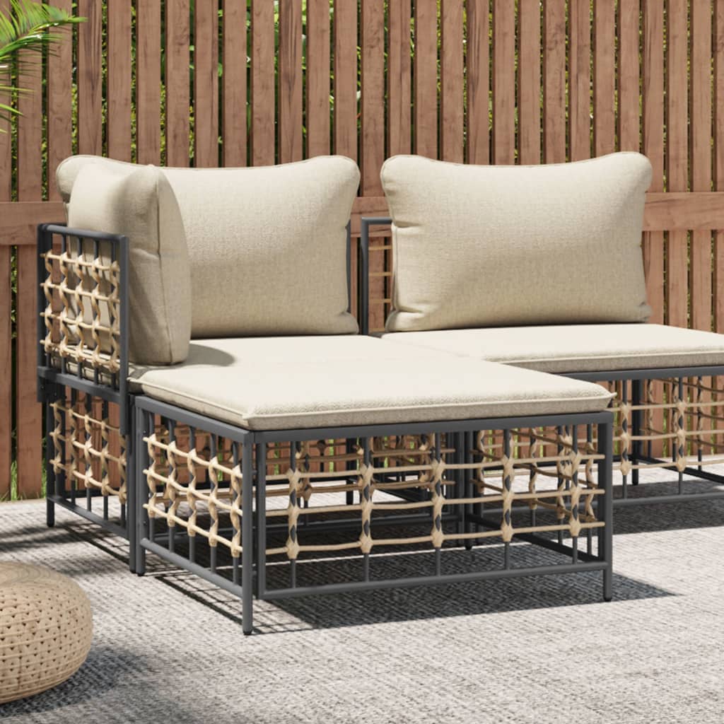 Tuinvoetenbank Met Kussen Poly Rattan Beige Voetensteun