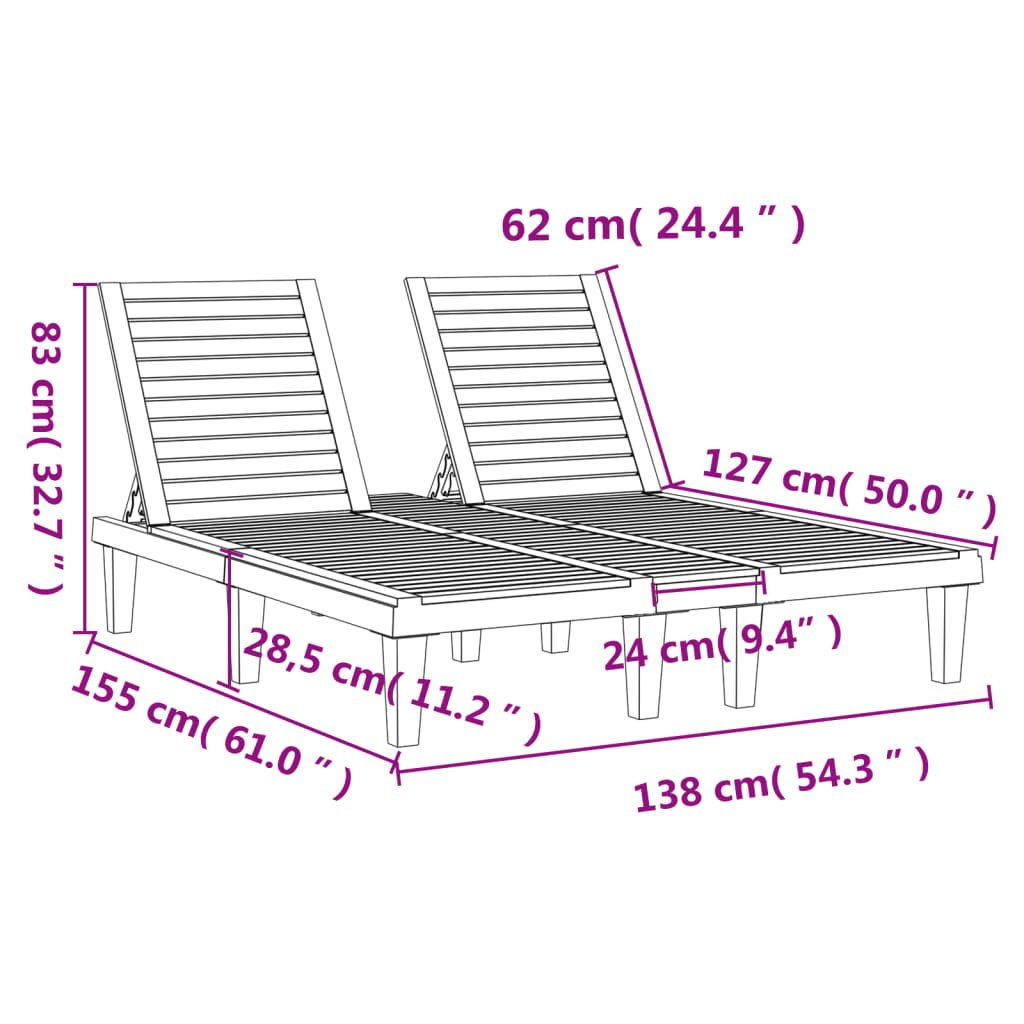 Ligbed Tweepersoons 55X38X83 Cm Polypropeen Zwart