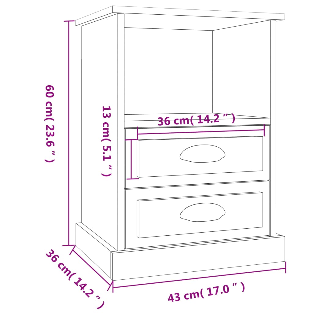Nachtkastjes 2 st 43x36x60 cm hoogglans wit