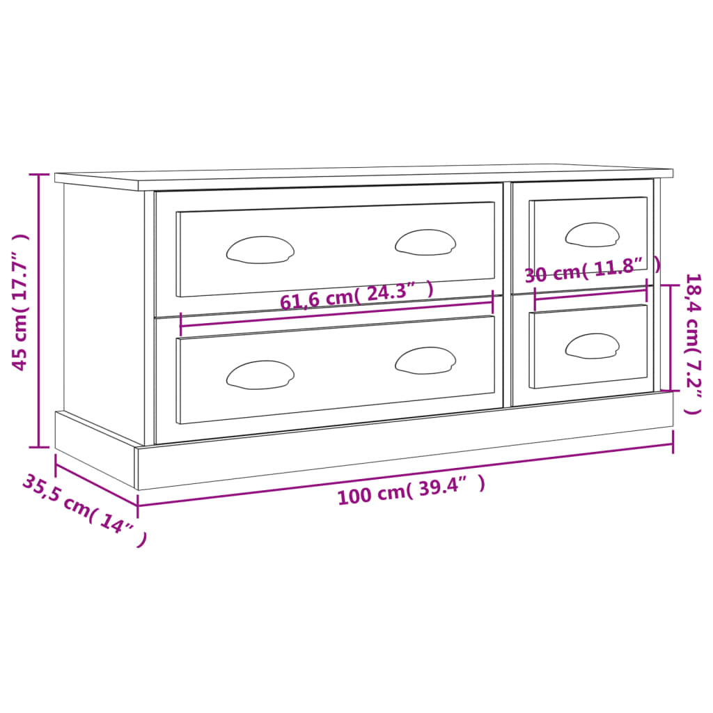 Tv-Meubel 100X35,5X45 Cm Bewerkt Hout Zwart Zwart