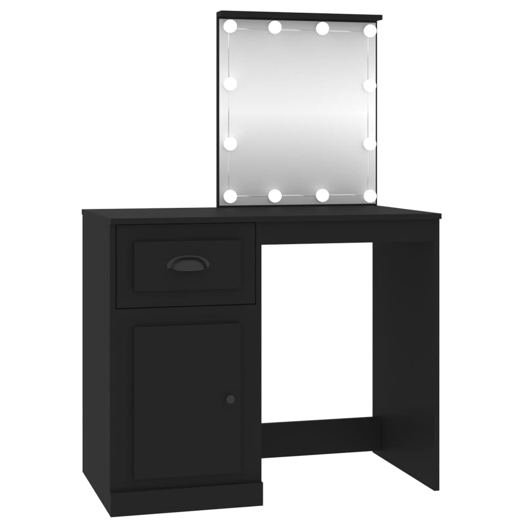 Kaptafel Met Led 90X50X132,5 Cm Bewerkt Hout Zwart