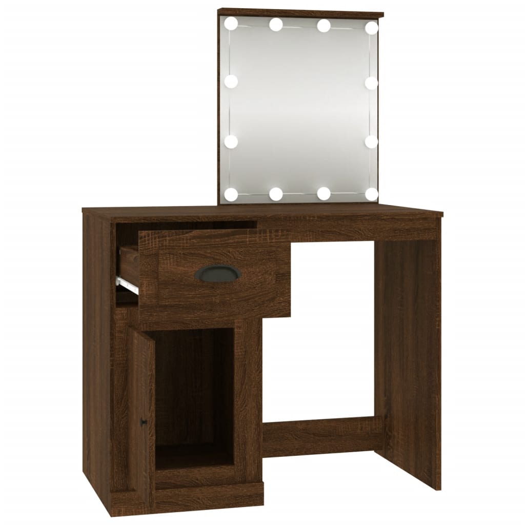 Kaptafel Met Led 90X50X132,5 Cm Bewerkt Hout Bruin Eikenkleur Bruineiken