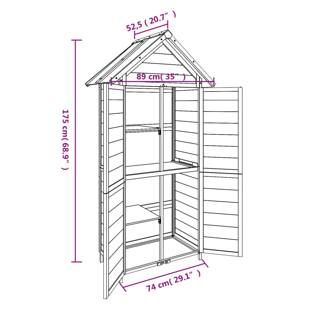 Tuinschuur 89x52,5x175 cm massief grenenhout grijs