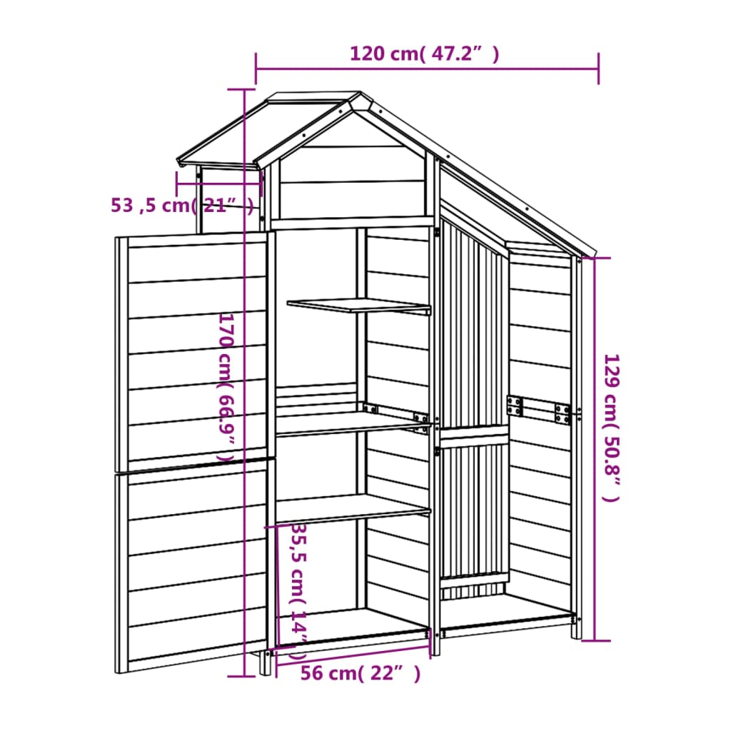 Tuinschuur 120x53,5x170 cm massief grenenhout bruin