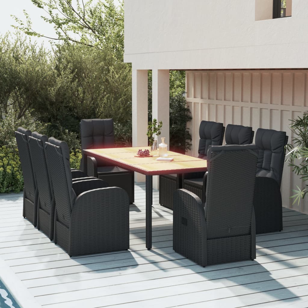 9-delige Tuinset poly rattan zwart