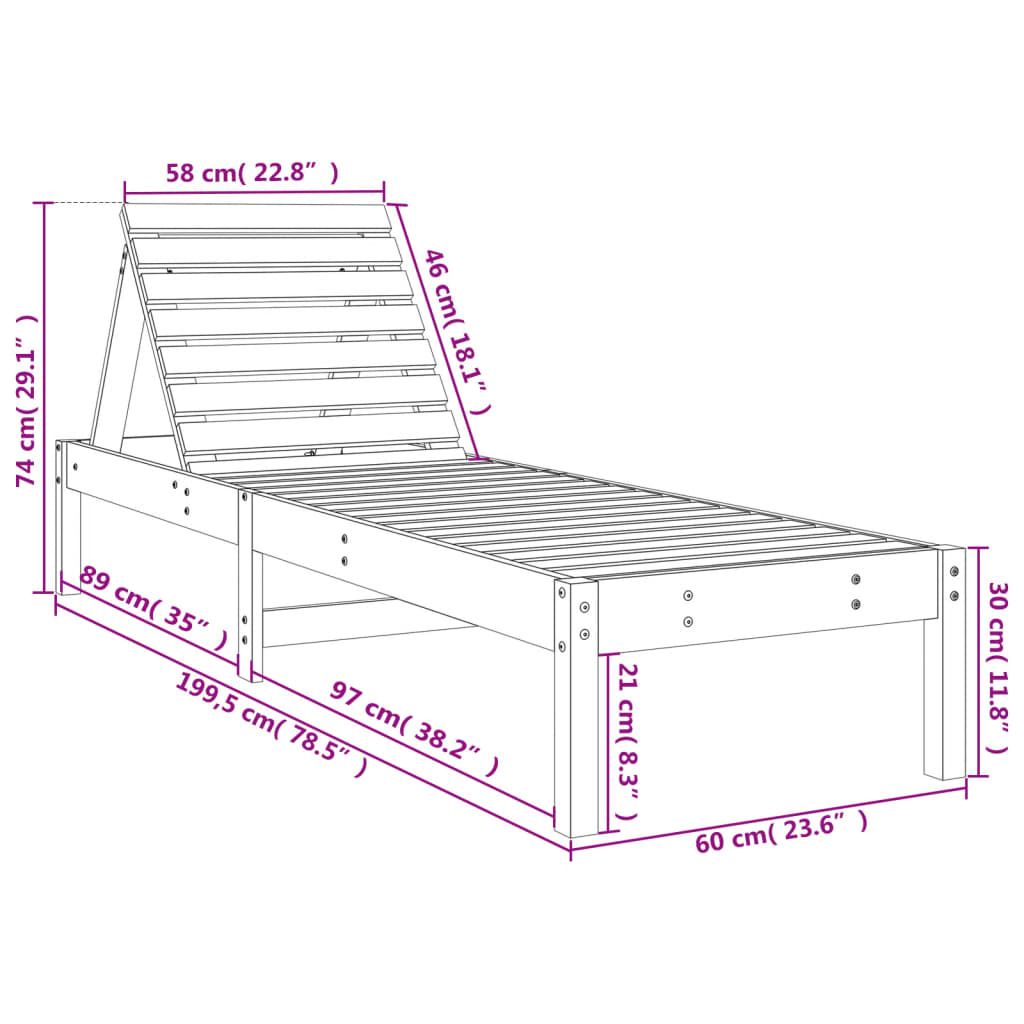 Ligstoel 199,5X60X74 Cm Massief Grenenhout Grijs Grijs grenenhout