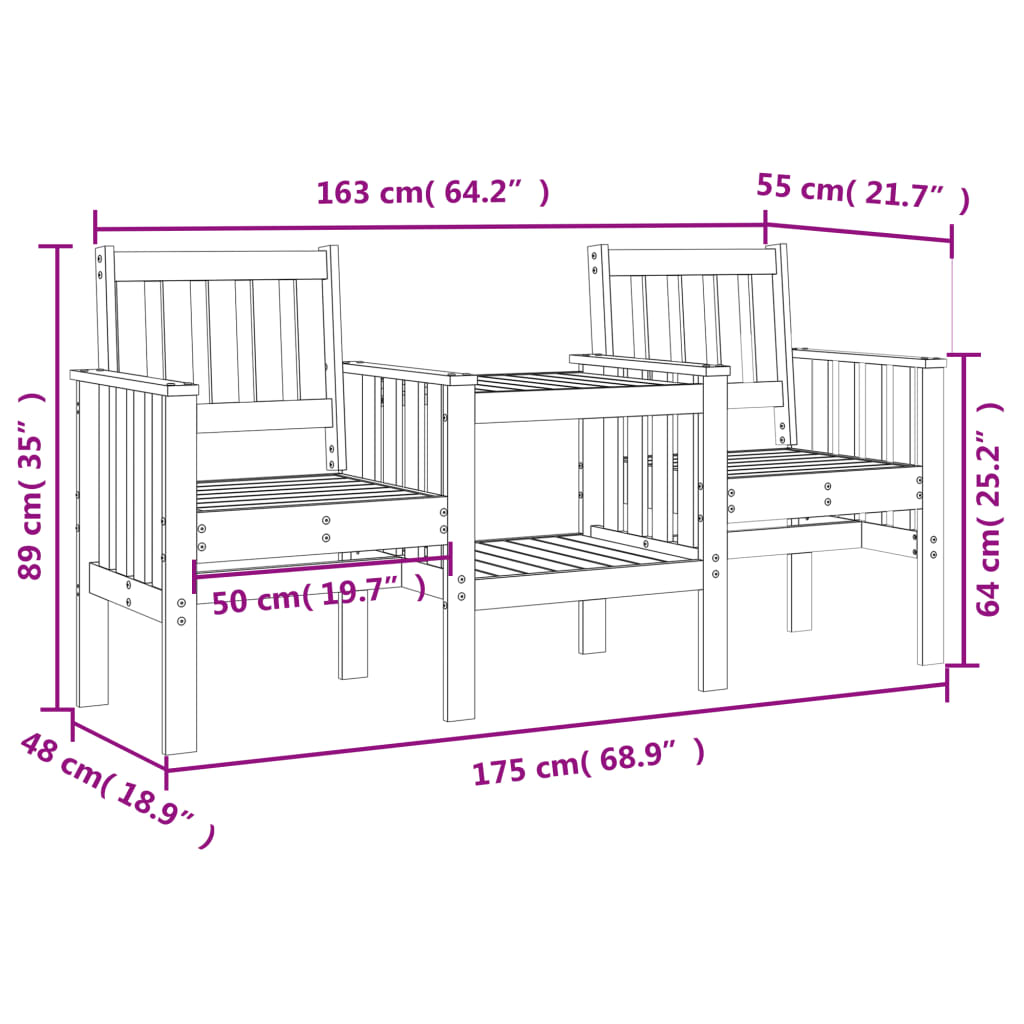 Tuinbank Met Tafel 2-Zits Massief Grenenhout Wit Wit grenenhout 1