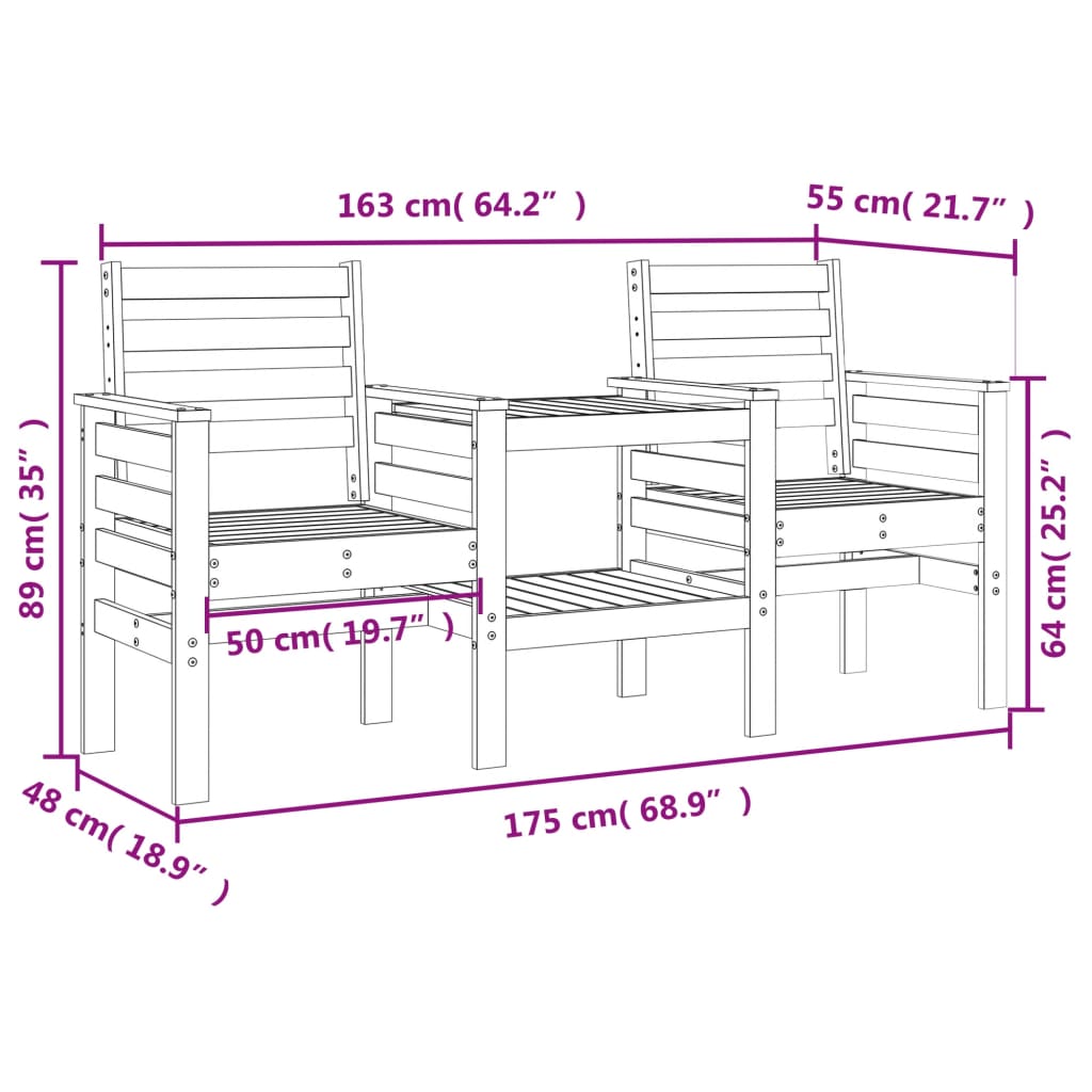 Tuinbank Met Tafel 2-Zits Massief Grenenhout 1 Natuurlijk grenenhout