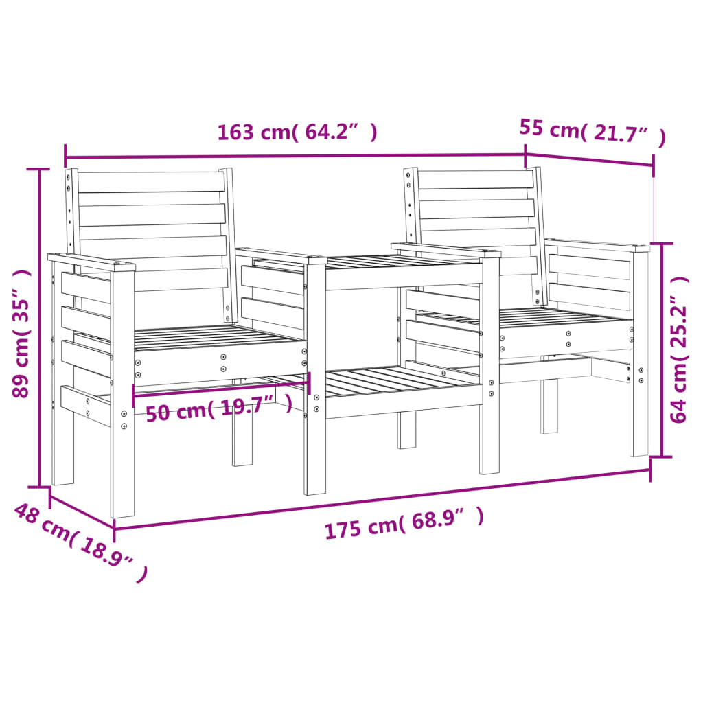 Tuinbank Met Tafel 2-Zits Massief Grenenhout Wit 1 Wit grenenhout