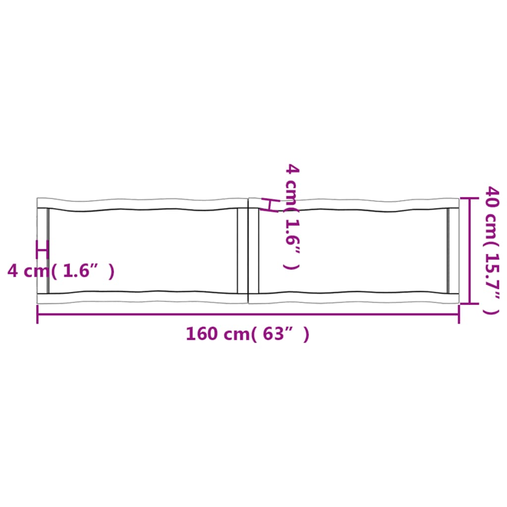 Tafelblad Natuurlijke Rand 60X40X(2-4) Cm Eikenhout Lichtbruin 160 x 40 x 4 cm