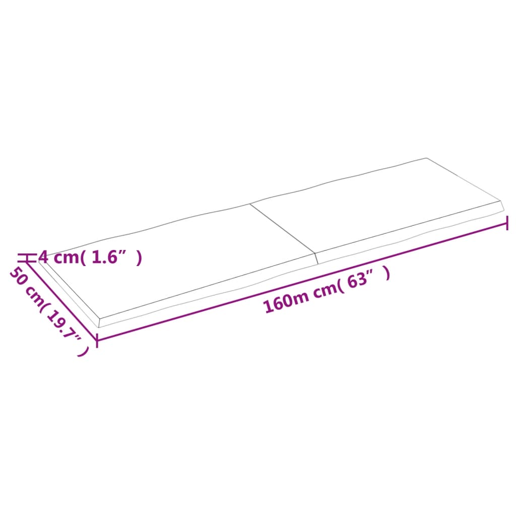 Tafelblad Natuurlijke Rand 60X50X(2-4) Cm Eikenhout Lichtbruin 160 x 50 x 4 cm