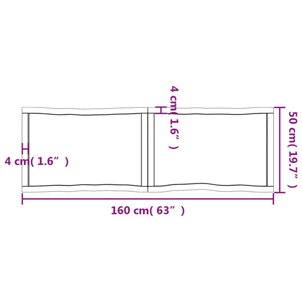 Tafelblad Natuurlijke Rand 60X50X(2-4) Cm Eikenhout Lichtbruin 160 x 50 x 4 cm