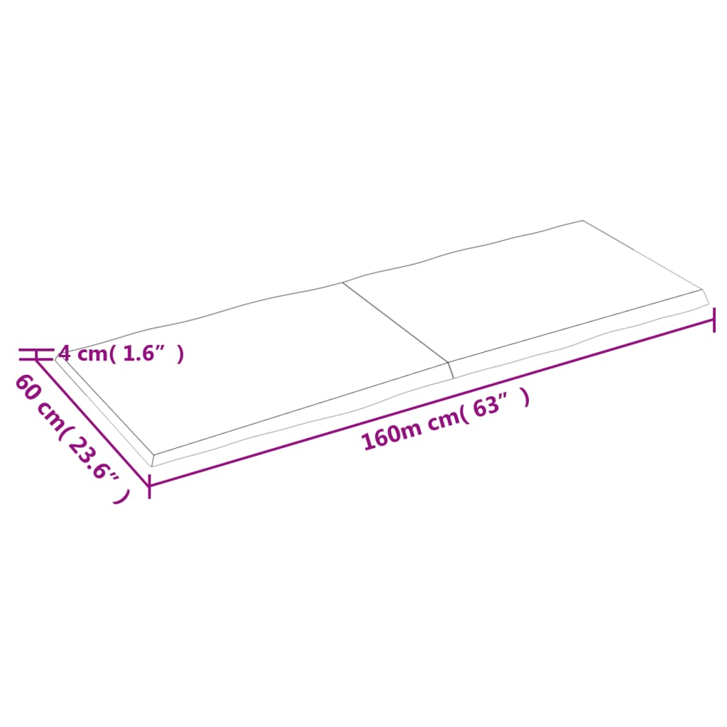 Tafelblad Natuurlijke Rand 60X60X(2-4) Cm Eikenhout Lichtbruin 160 x 60 x 4 cm