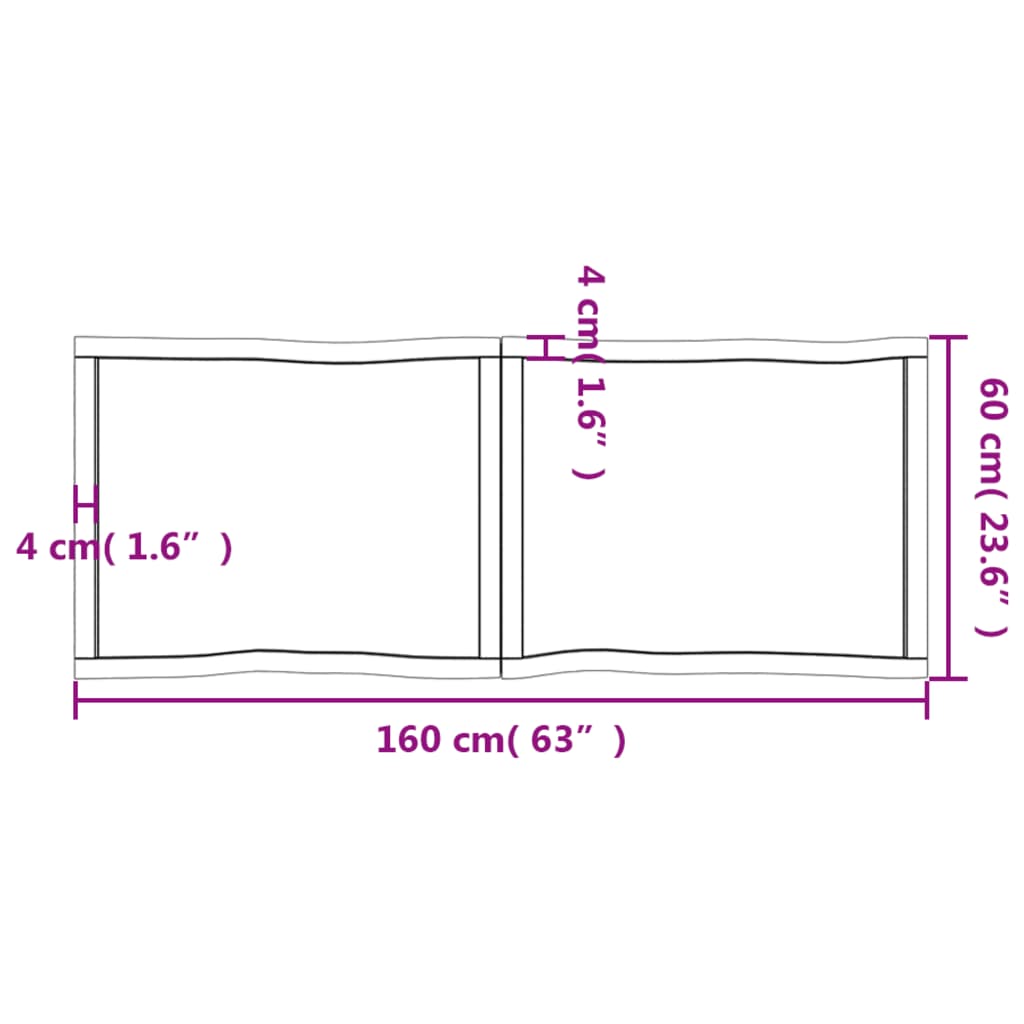 Tafelblad Natuurlijke Rand 60X60X(2-4) Cm Eikenhout Lichtbruin 160 x 60 x 4 cm