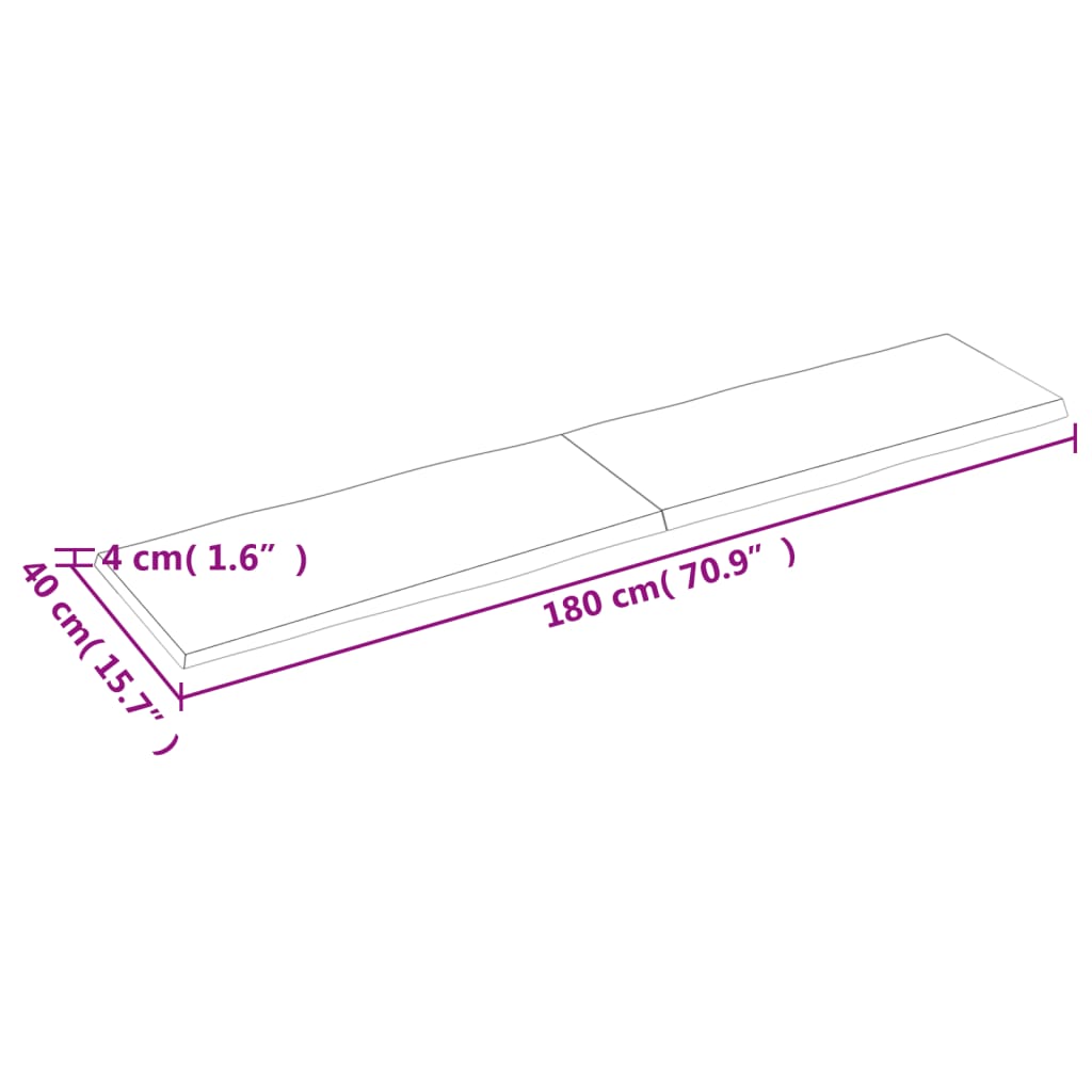 Tafelblad Natuurlijke Rand 80X40X(2-4) Cm Eikenhout Lichtbruin 180 x 40 x 4 cm