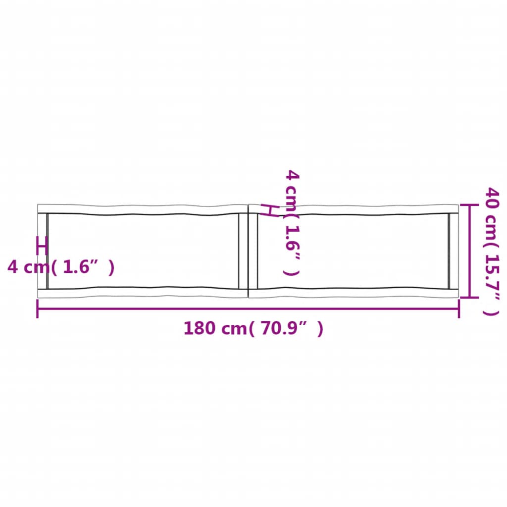 Tafelblad Natuurlijke Rand 80X40X(2-4) Cm Eikenhout Lichtbruin 180 x 40 x 4 cm