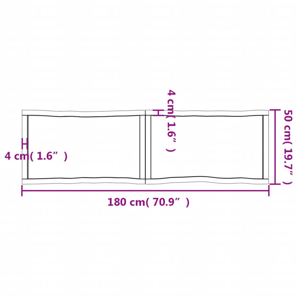 Tafelblad Natuurlijke Rand 80X50X(2-6)Cm Eikenhout Lichtbruin 180 x 50 x 6 cm