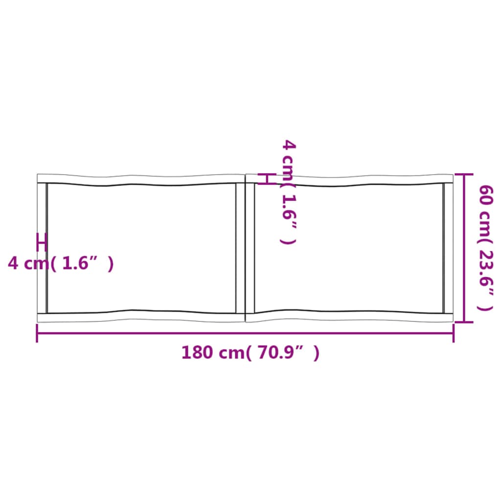 Tafelblad Natuurlijke Rand 80X60X(2-4) Cm Eikenhout Lichtbruin 180 x 60 x 4 cm