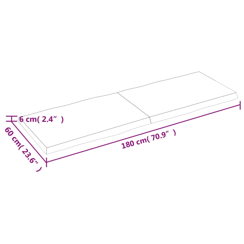 Tafelblad Natuurlijke Rand 80X60X(2-6)Cm Eikenhout Lichtbruin 180 x 60 x 6 cm