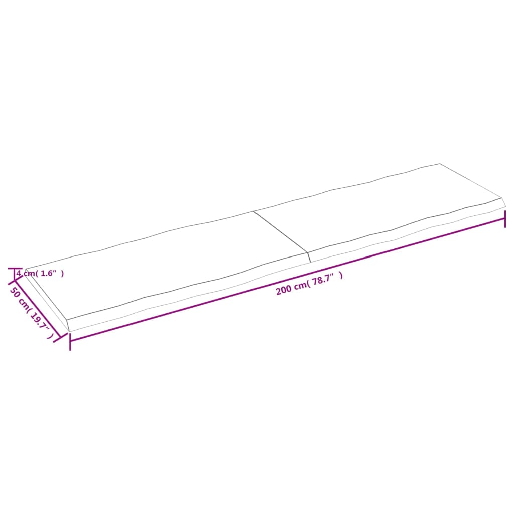 Tafelblad Natuurlijke Rand 200X50X(2-4) Cm Eikenhout Lichtbruin 200 x 50 x 4 cm