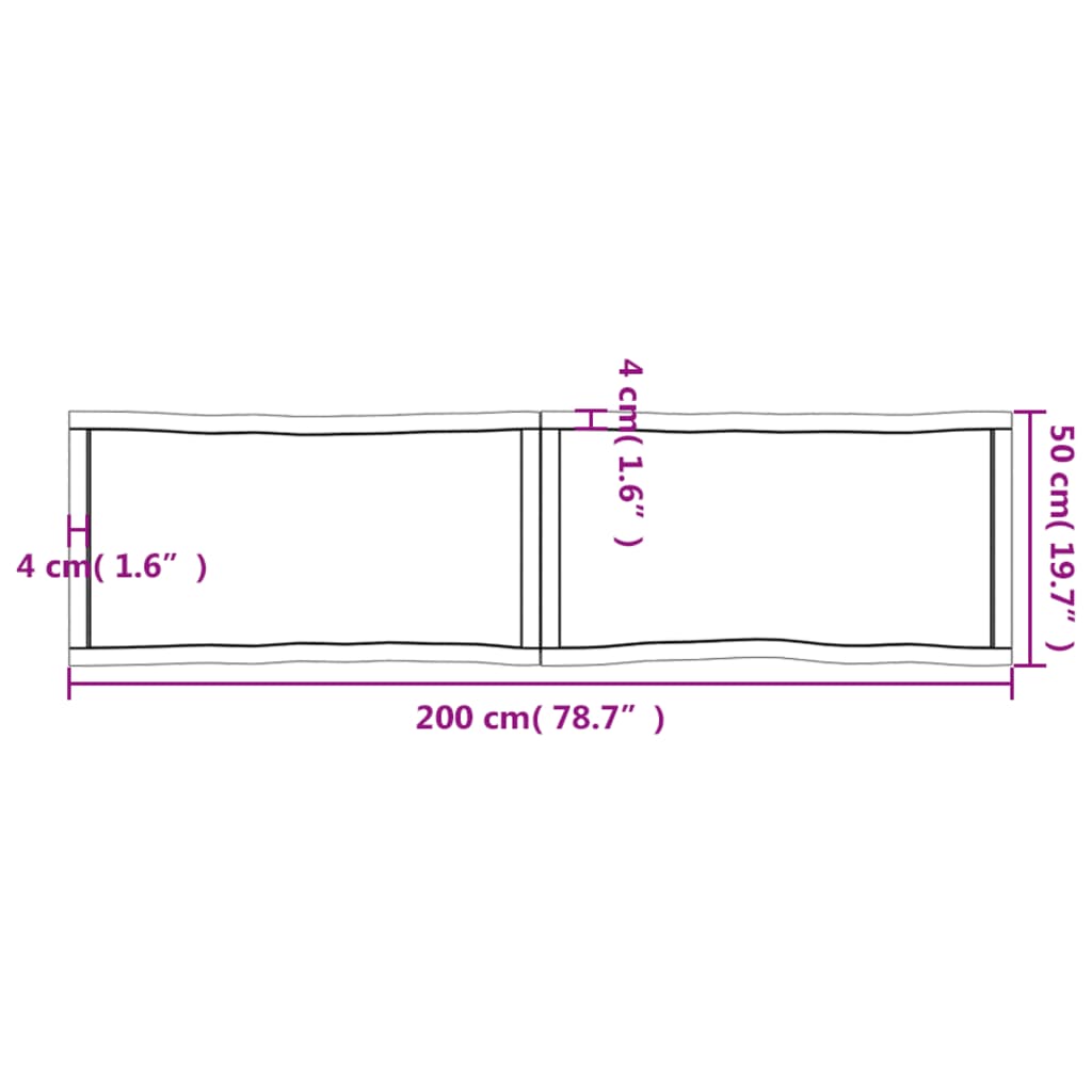 Tafelblad Natuurlijke Rand 200X50X(2-4) Cm Eikenhout Lichtbruin 200 x 50 x 4 cm