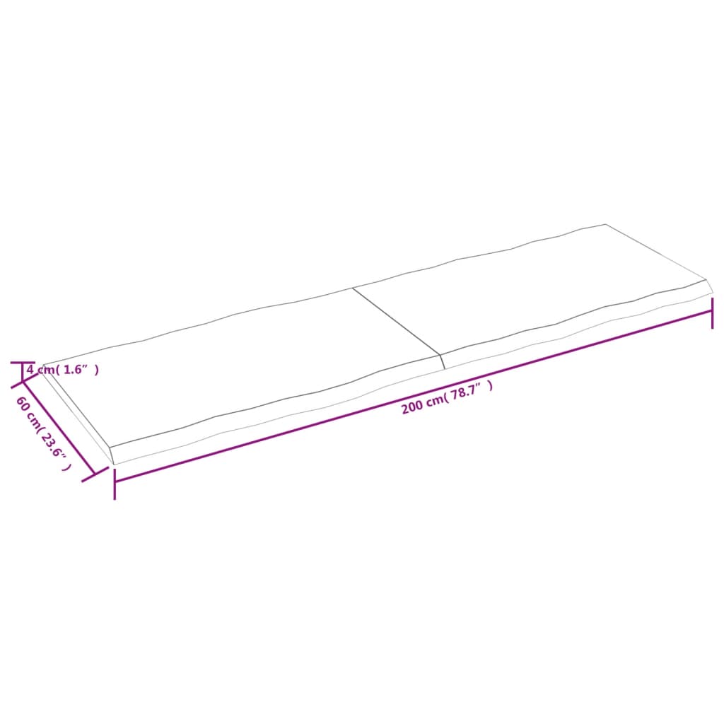 Tafelblad Natuurlijke Rand 200X60X(2-4) Cm Eikenhout Lichtbruin 200 x 60 x 4 cm