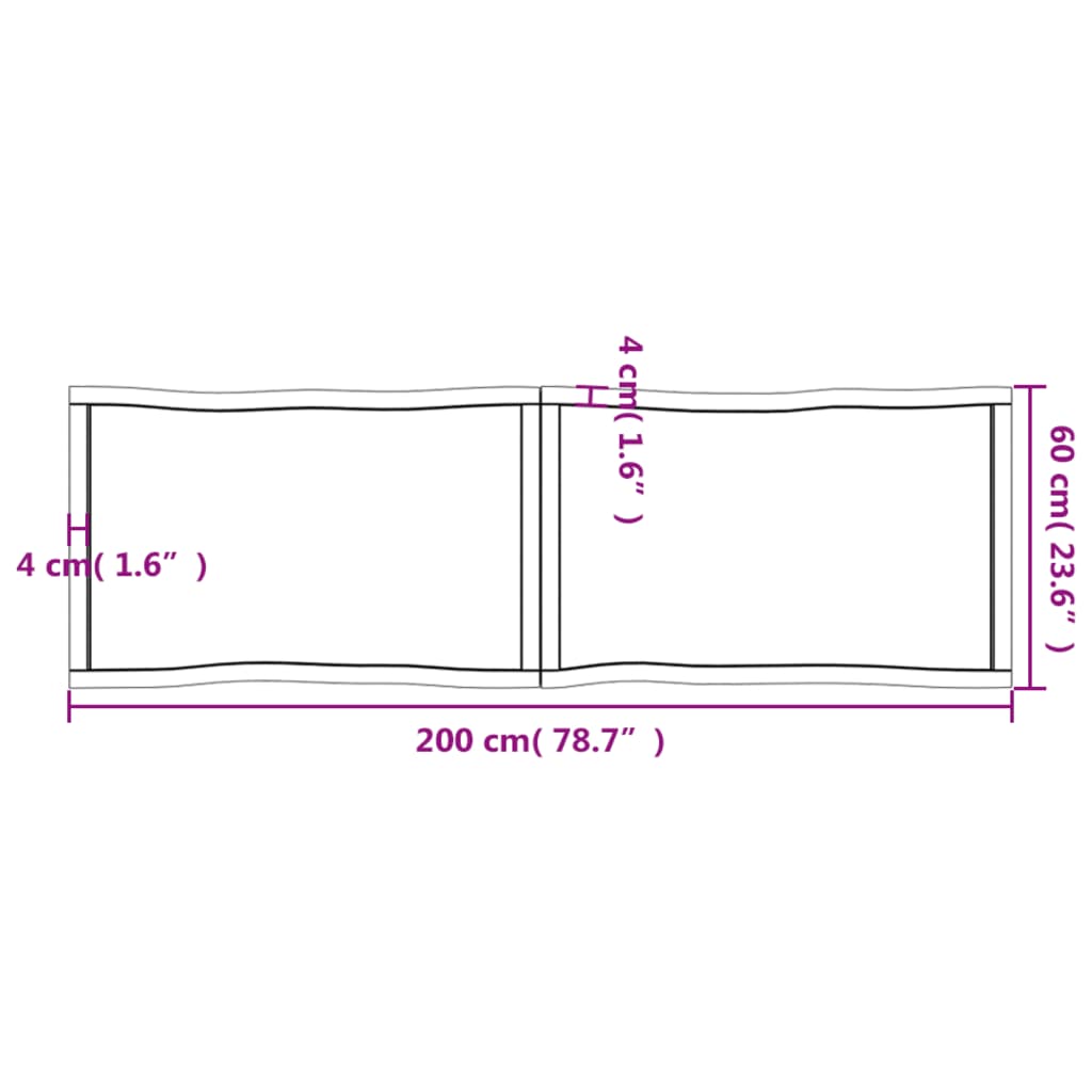 Tafelblad Natuurlijke Rand 200X60X(2-4) Cm Eikenhout Lichtbruin 200 x 60 x 4 cm