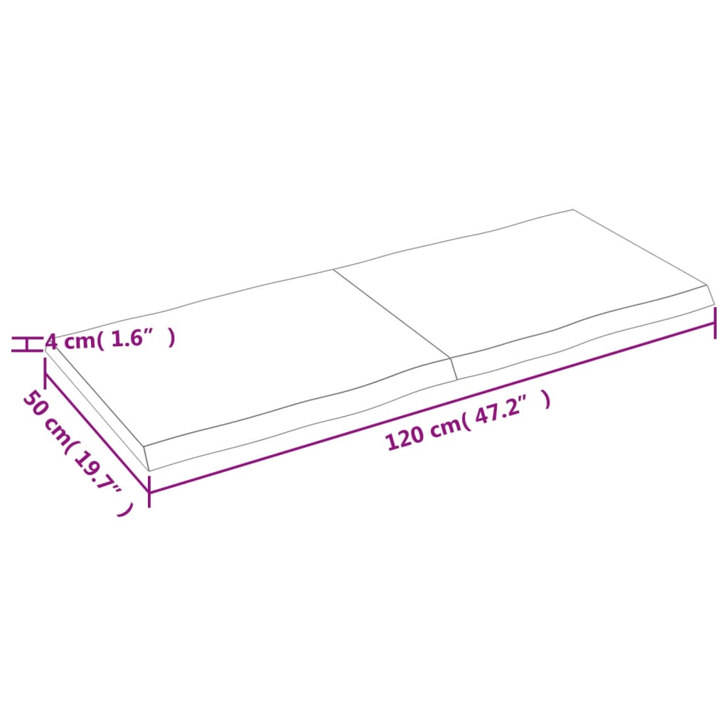 Tafelblad Natuurlijke Rand 20X50X(2-4)Cm Eikenhout Donkerbruin 120 x 50 x 4 cm