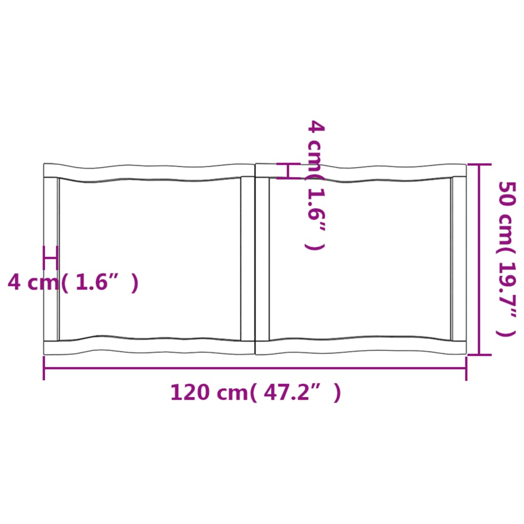 Tafelblad Natuurlijke Rand 20X50X(2-4)Cm Eikenhout Donkerbruin 120 x 50 x 4 cm