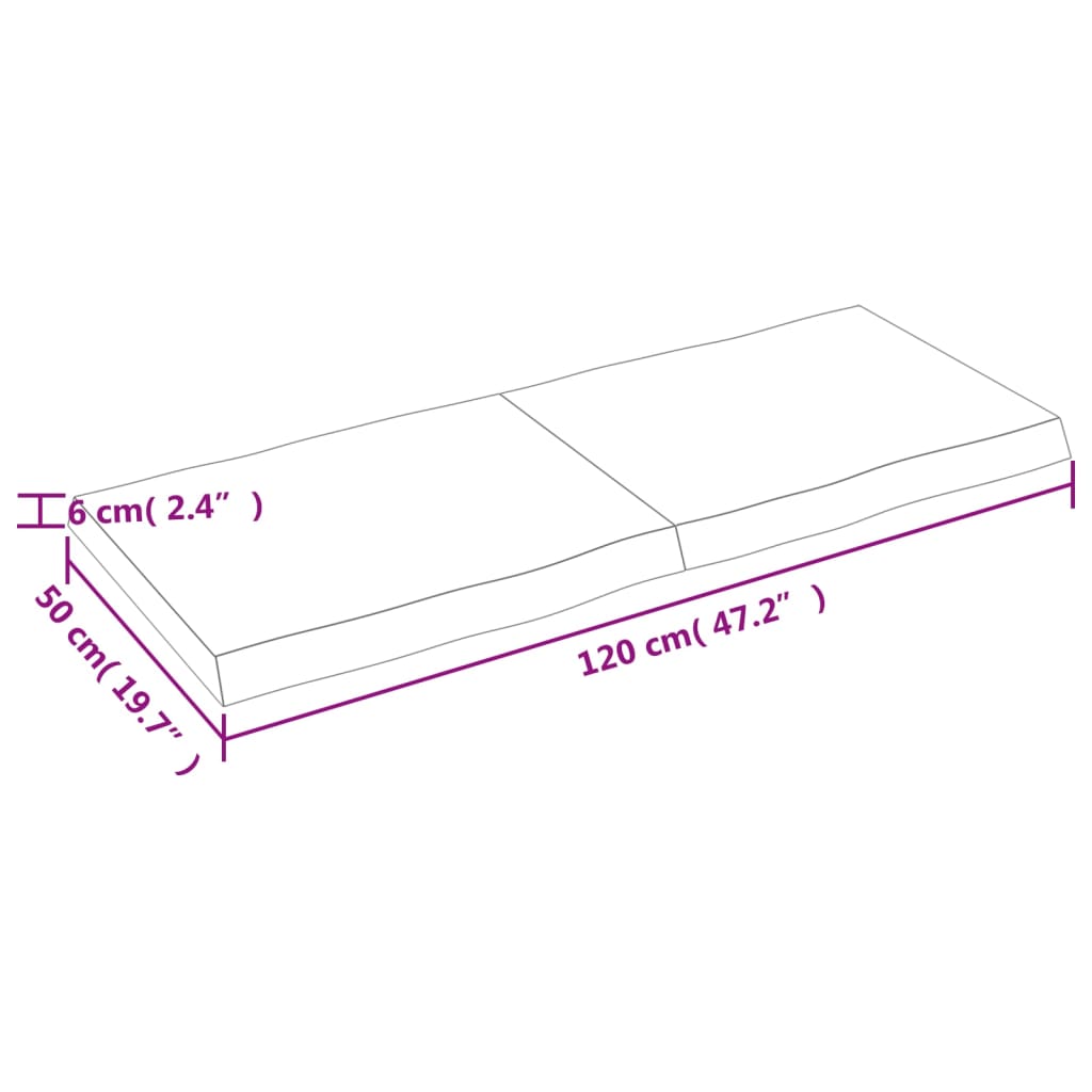 Tafelblad Natuurlijke Rand 20X50X(2-6)Cm Eikenhout Donkerbruin 120 x 50 x 6 cm