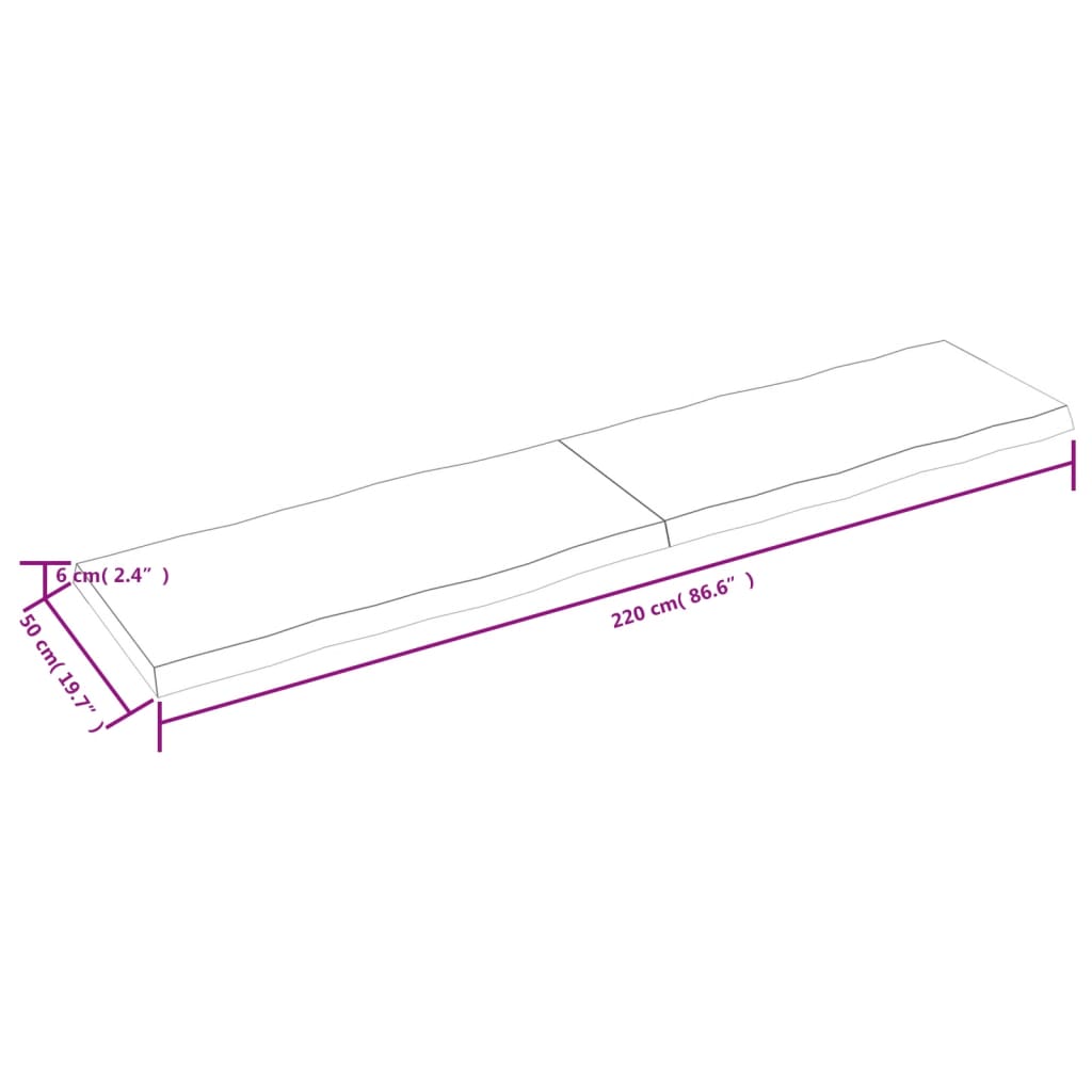 Tafelblad Natuurlijke Rand 220X50X(2-6)Cm Eikenhout Donkerbruin 220 x 50 x 6 cm