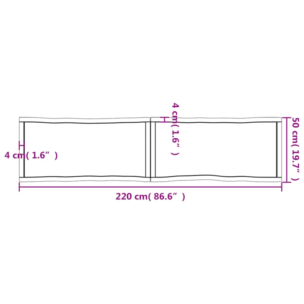 Tafelblad Natuurlijke Rand 220X50X(2-6)Cm Eikenhout Donkerbruin 220 x 50 x 6 cm