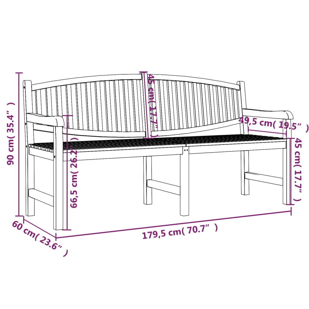 Tuinbank 179,5X60X90 Cm Massief Teakhout 179.5 x 60 x 90 cm