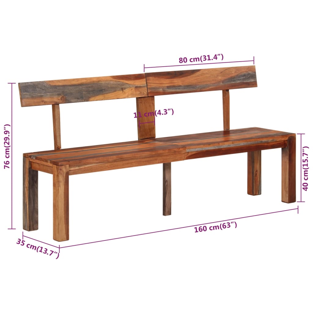 Bankje met rugleuning 160 cm massief acaciahout grijs