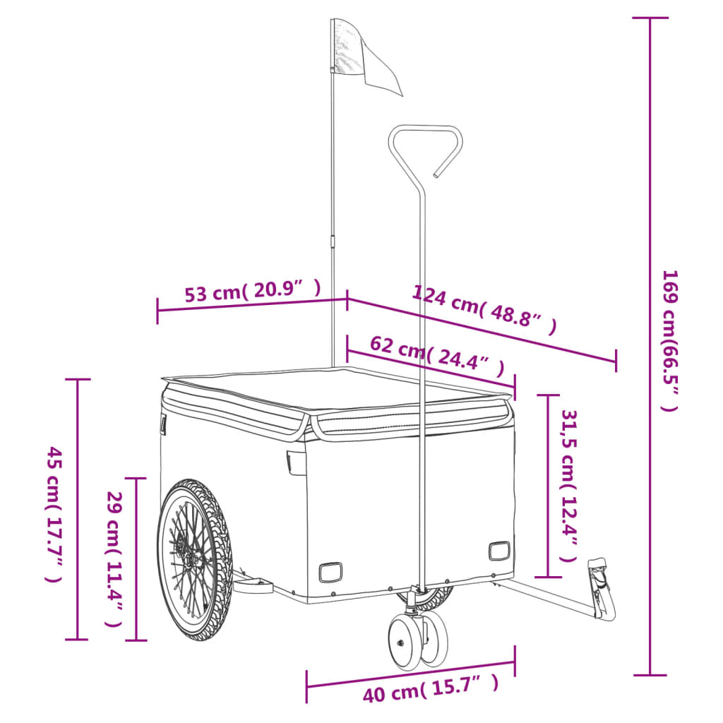 Fietstrailer 30 Kg Ijzer Zwart En Geel 124 x 53 x 45 cm