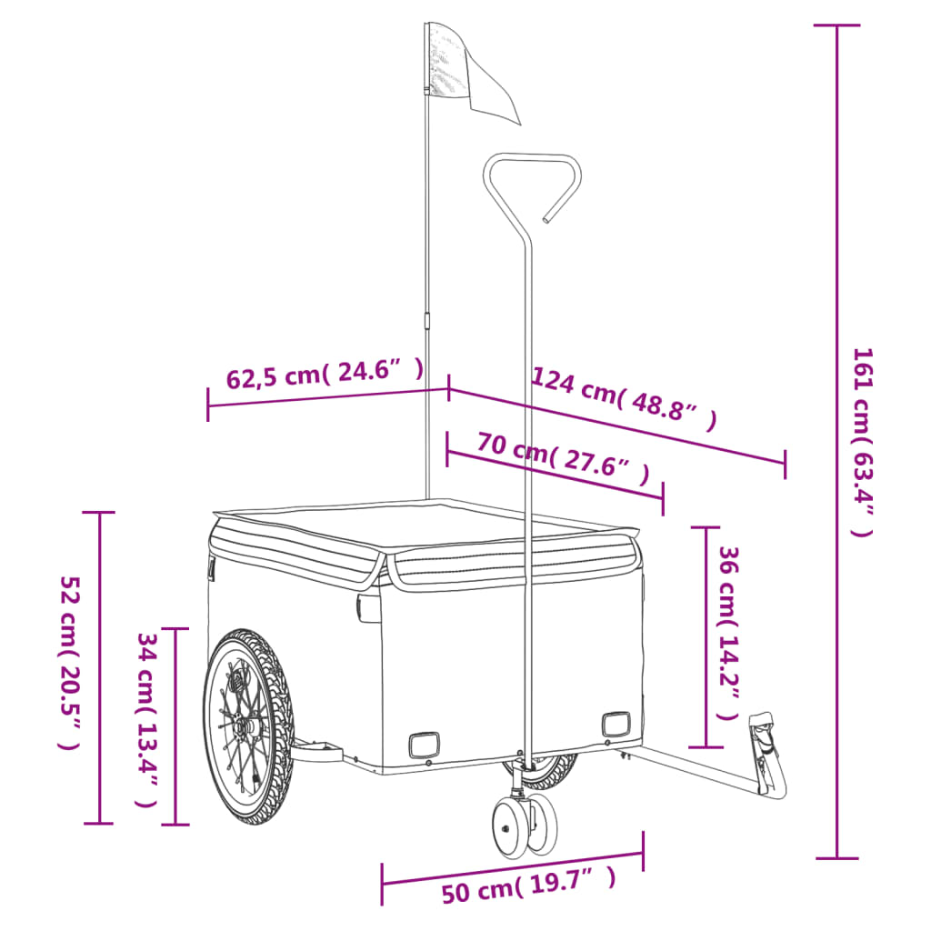 Fietstrailer 45 Kg Ijzer Zwart 62.5 x 124 x 52 cm