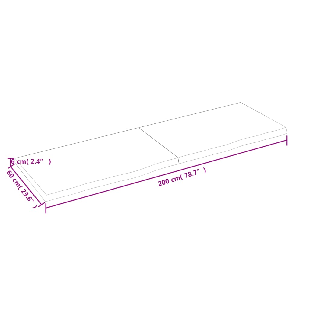 Wastafelblad 200X60X(2-6) Cm Onbehandeld Massief Hout Naturel 200 x 60 x 6 cm