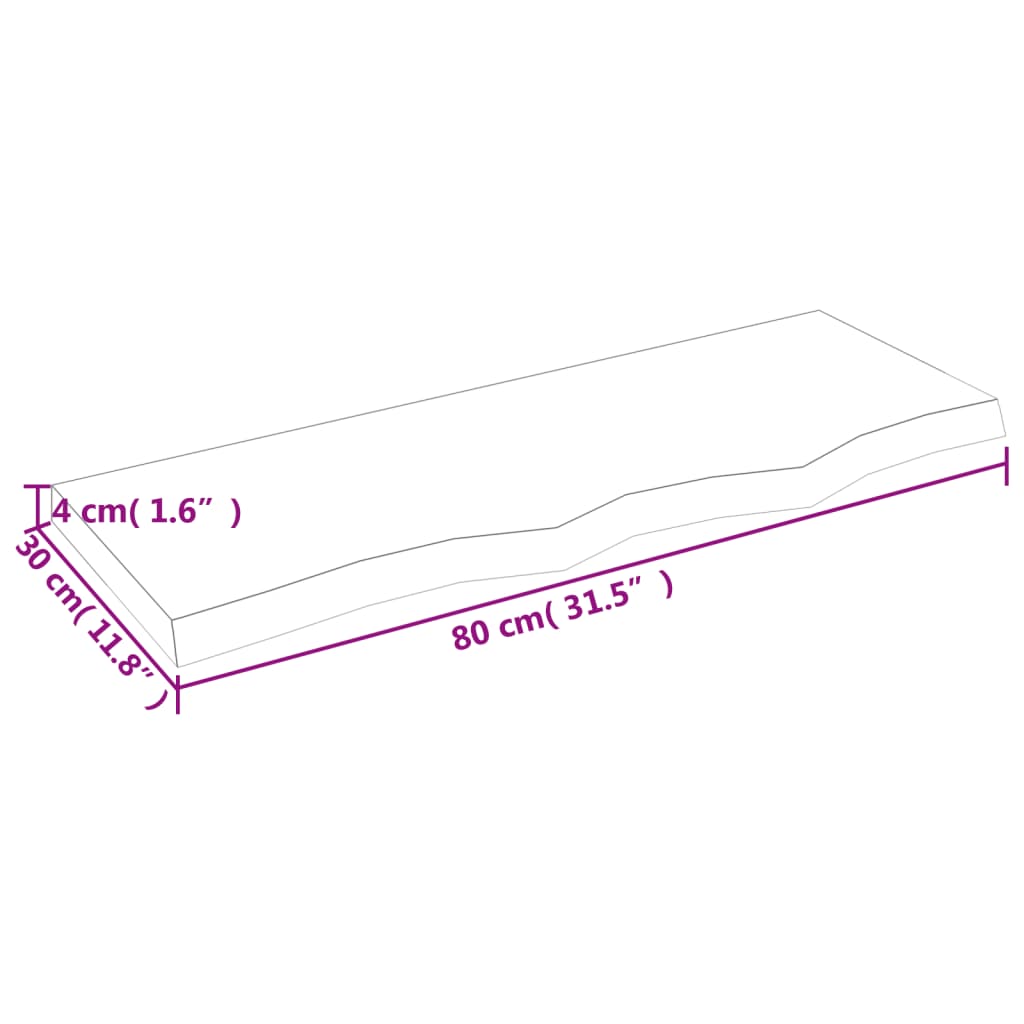 Wastafelblad 80X30X(2-4) Behandeld Massief Hout Lichtbruin 80 x 30 x 4 cm