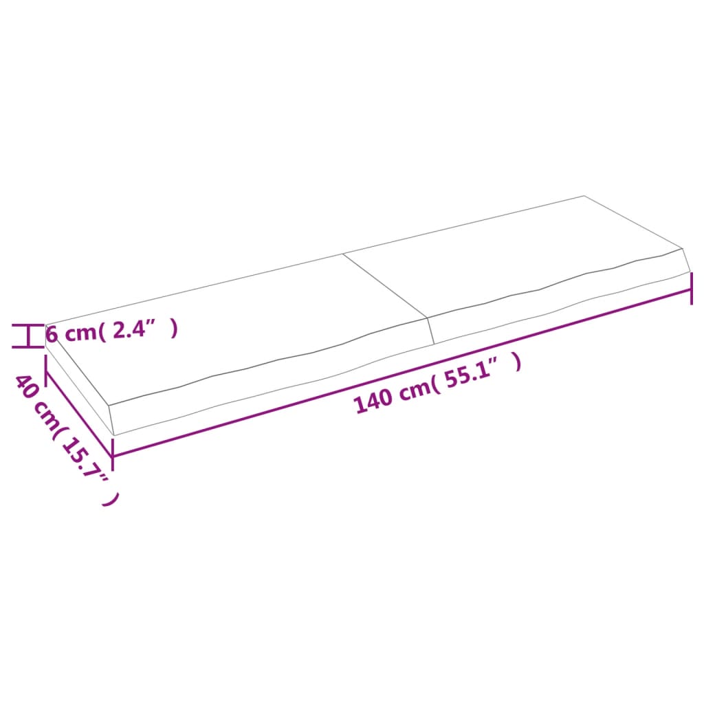 Wastafelblad 140X40X(2-6) Cm Behandeld Massief Hout Lichtbruin 140 x 40 x 6 cm